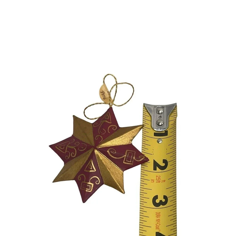 Christmas Star Ornament Gold Red 2” Made In Peru